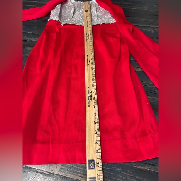 Small / Medium Vintage Red Fitted Mini Dress with Metallic Silver Detail - Picture 3 of 8